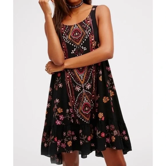 Free People Annka Border Slip Dress Black Combo Small - Picture 2 of 4
